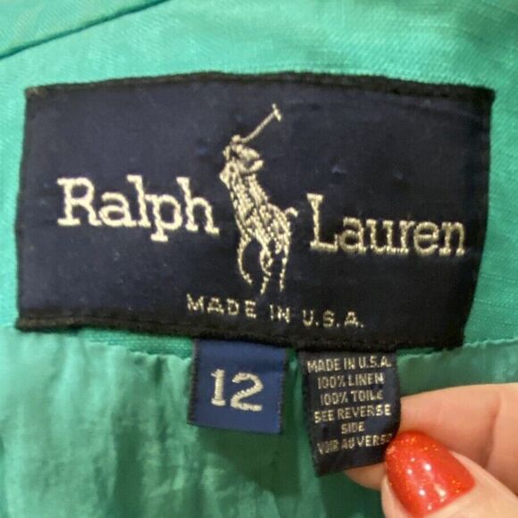 Ralph Lauren Black Label Double Breasted 100% Linen Blazer Lined Turq 12 Vtg 60s - Picture 3 of 8